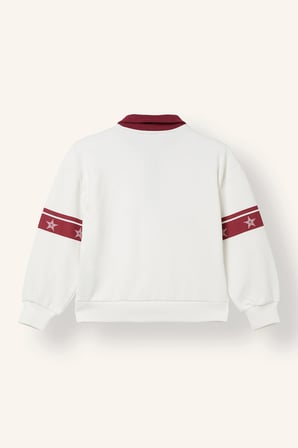 Polo Yaka Şerit Detaylı Baskılı Sweatshirt Kız Çocuk