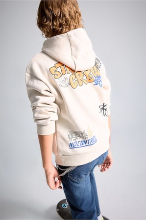 DeFacto Oversize Kapüşonlu Önü Baskılı İçi Yumuşak Tüylü Sweatshirt Erkek Çocuk I0112A826WNBG74