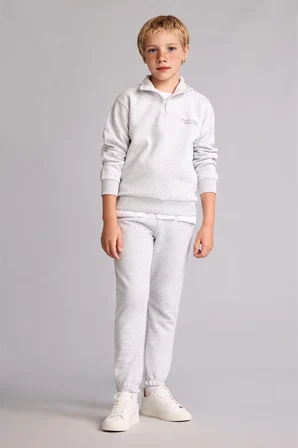 Regular Fit Yarım Fermuarlı Dik Yaka İçi Yumuşak Tüylü Yazı İşlemeli Sweatshirt Erkek Çocuk