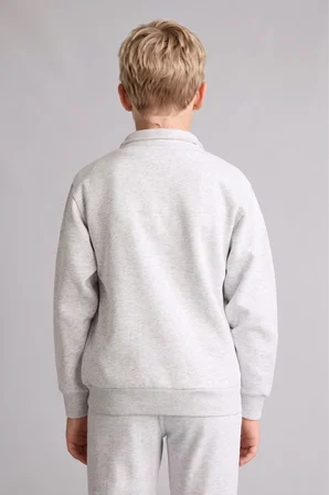 Regular Fit Yarım Fermuarlı Dik Yaka İçi Yumuşak Tüylü Yazı İşlemeli Sweatshirt Erkek Çocuk