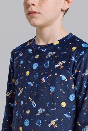 Uzay Baskılı Uzun Kollu Üst Lastikli Paça 2'li Pijama Takımı Erkek Çocuk