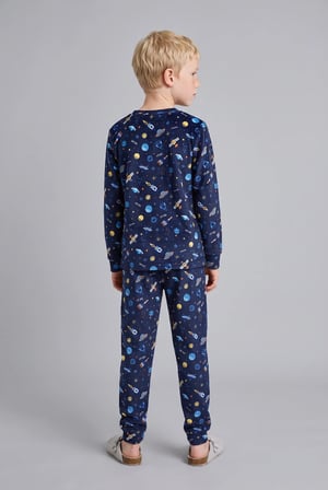 Uzay Baskılı Uzun Kollu Üst Lastikli Paça 2'li Pijama Takımı Erkek Çocuk