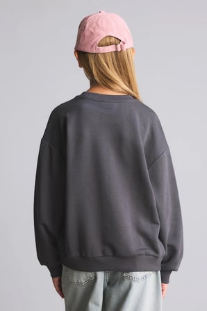 Relax Fit Bisiklet Yaka Baskılı Uzun Kollu Sweatshirt Kız Çocuk