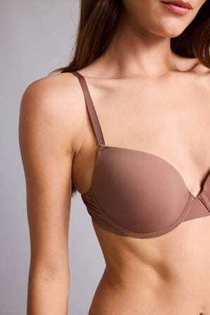 Micro Kaplı Yarım Dolgulu Balenli Tişört Açık Kahverengi Bra