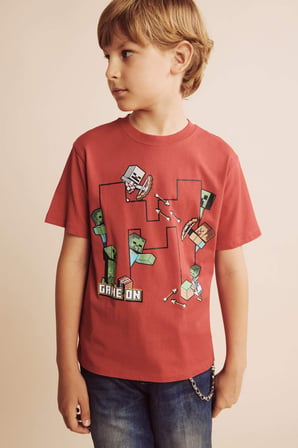 DeFacto %100 Pamuk Minecraft Oversıze Bisiklet Yaka Kısa Kollu Tişört Erkek Çocuk H3708A826SMRD227