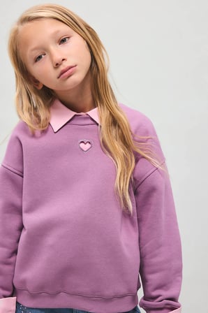 Relax Fit Bisiklet Yaka Kalp Pencereli Sweatshirt Kız Çocuk