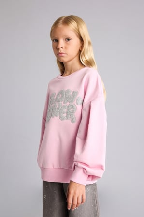 Bisiklet Yaka Baskılı Balon Kol Sweatshirt Kız Çocuk