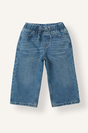 DeFacto %100 Pamuk Wide Leg Beli Lastikli Bağcıklı Jean Pantolon Kız Bebek H7103A526AUNM28