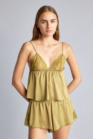 DeFacto Regular Fit Dantel Detaylı Askılı Şortlu 2'li Saten Pijama Takım I5598AX26AUKH414