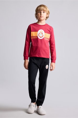 DeFacto %100 Pamuk Galatasaray Baskılı Bisiklet Yaka Uzun Kollu 2'li Pijama Takımı Erkek Çocuk I2030A826AURD119