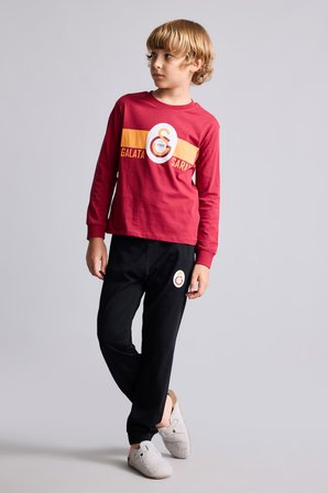 DeFacto %100 Pamuk Galatasaray Baskılı Bisiklet Yaka Uzun Kollu 2'li Pijama Takımı Erkek Çocuk I2030A826AURD119