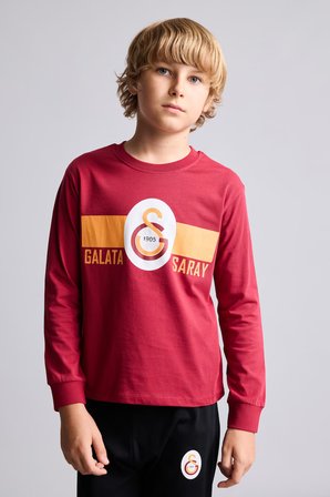 DeFacto %100 Pamuk Galatasaray Baskılı Bisiklet Yaka Uzun Kollu 2'li Pijama Takımı Erkek Çocuk I2030A826AURD119
