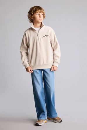 Oversıze İçi Yumuşak Tüylü Polar Sweatshirt Erkek Çocuk