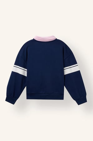 Polo Yaka Şerit Detaylı Baskılı Sweatshirt Kız Çocuk