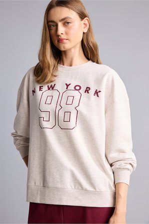 DeFacto Baskılı Regular Fit Bisiklet Yaka Uzun Kollu Basic Sweatshirt Üst H4413AX26AUBG588