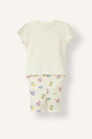 DeFacto Baskılı Kıvırcık Kenarlı Fitilli Kaşkorse Şortlu 2'li Pijama Takımı Kız Bebek H9310A526SMWT46