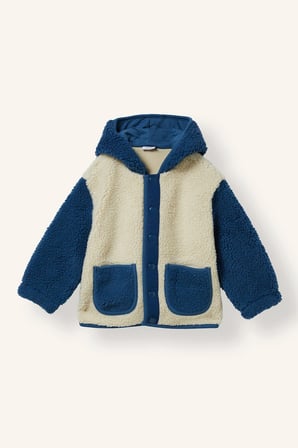 Çıtçıtlı Renk Bloklu Kapüşonlu Pelüş Hırka Erkek Bebek