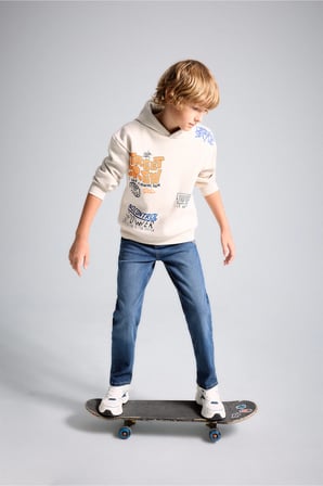 DeFacto Oversize Kapüşonlu Önü Baskılı İçi Yumuşak Tüylü Sweatshirt Erkek Çocuk I0112A826WNBG74