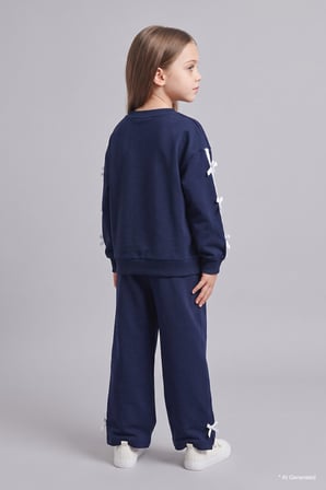 DeFacto %100 Pamuk Fiyonk Detaylı Baskılı Basic Sweatshirt Üst Geniş Kesim Alt 2'li Takım Kız Bebek I3660A526AUNV247