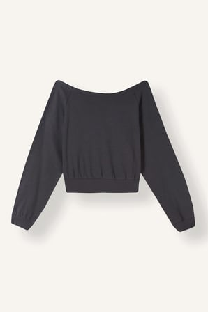 Cropped Fit Kayık Yaka Baskılı Sweatshirt