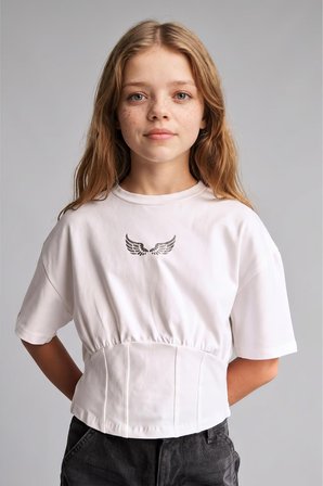 DeFacto Regular Fit Bisiklet Yaka Baskılı Korse Detaylı Kısa Kollu Tişört Kız Çocuk I6178A826SMER99