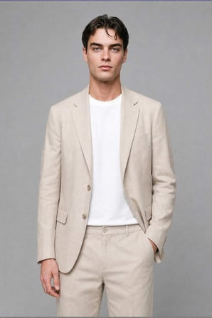 Regular Fıt Keten Karışımlı Bej Blazer Ceket
