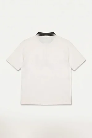 Boxy Fıt Polo Yaka Slogan Baskılı Kısa Kollu Polo Tişört