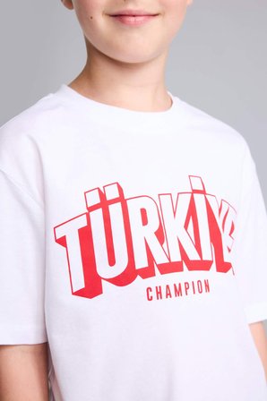DeFacto Dünya Kupası Regular Fıt Bisiklet Yaka Türkiye Baskılı Kısa Kollu Beyaz Tişört Erkek Çocuk I4111A826HSWT34