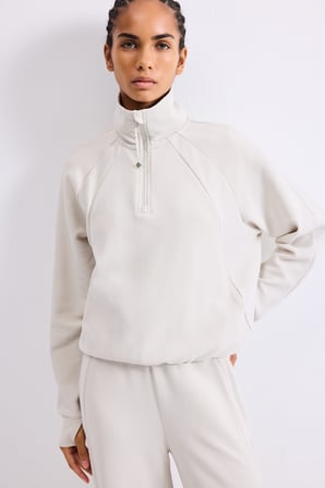 Yarım Fermuarlı Dik Yaka Waffle Sporcu Basic Sweatshirt