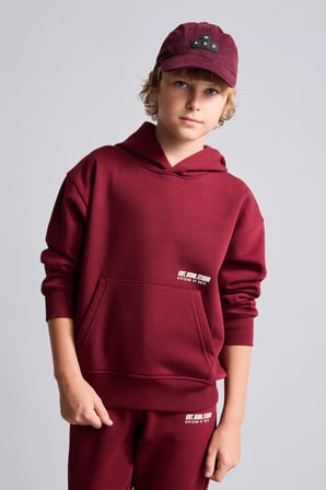 Regular Fit Kapüşonlu Baskılı Kanguru Cepli Kalın Kumaş Sweatshirt Erkek Çocuk