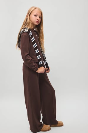 Beli Lastikli Önü Dikişli Wide Leg Modal Eşofman Altı Kız Çocuk