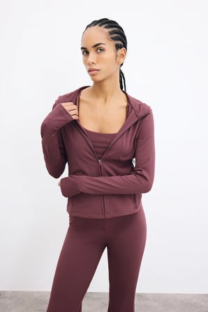 DeFacto Sıcak Tutan Slım Fıt Kapüşonlu İçi Yumuşak Tüylü Fermuarlı Uzun Kollu Sporcu Sweatshirt Hırka H5289AX26AUBR93