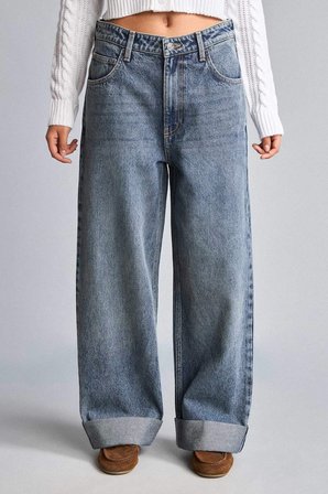 DeFacto %100 Pamuk Baggy Fıt Yüksek Bel Katlamalı Paça Crop Jean Pantolon H6907AX26AUNM34