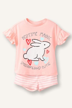 DeFacto %100 Pamuk 2'li Fırfırlı Kol Açık Pembe Pijama Takımı Kız Bebek H9308A526SMPN621