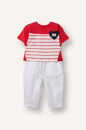 DeFacto Çizgili Tişört Pantolon 2'li Takım Kız Bebek H2817A526SMRD63
