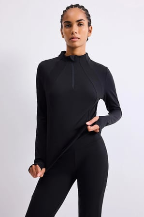 Defacto H5210AXBK81 Siyah Slim Fit Esnek Kumaş Dik Yaka Yarım Fermuarlı Sporcu Uzun Kollu Basic Tişört