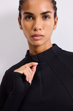 Defacto H5210AXBK81 Siyah Slim Fit Esnek Kumaş Dik Yaka Yarım Fermuarlı Sporcu Uzun Kollu Basic Tişört
