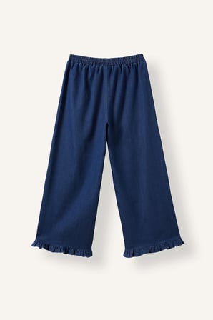 Fırfır Paçalı Kalp Nakışlı Wide Leg Pantolon Kız Bebek