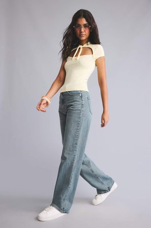 90's Wıde Leg Yüksek Bel Mavi Pantolon