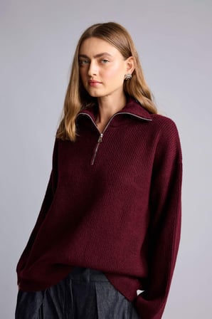 DeFacto Oversize Polo Yaka Kısa Fermuarlı Basic Kazak H2635AX26WNBR453
