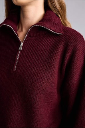 DeFacto Oversize Polo Yaka Kısa Fermuarlı Basic Kazak H2635AX26WNBR453