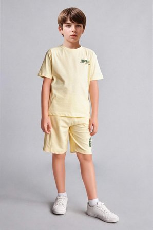 DeFacto %100 Pamuk Oversıze Palmiye Baskılı Sweatshirt Kumaşı Şort Erkek Çocuk H8220A826HSYL487