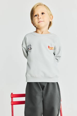 DeFacto Hot Wheels Lisanslı Baskılı Bisiklet Yaka Basic Sweatshirt ve Jogger Eşofman Altı 2'li Takım Erkek Bebek I0151A526WNGR91