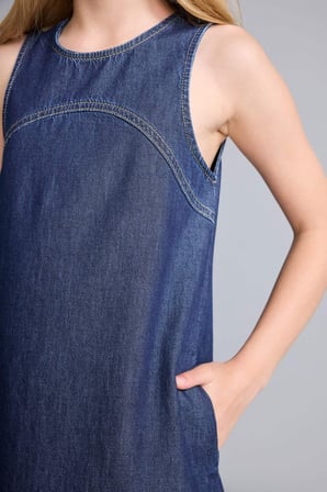DeFacto Kolsuz Bisiklet Yaka Jean Mini Lacivert Elbise Kız Çocuk I0273A826HSNM34