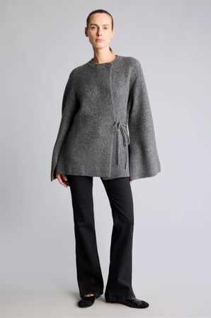 Relaxed Fit Bisiklet Yaka Geniş Kollu Bağcıklı Yün Karışımlı Triko Basic Kazak