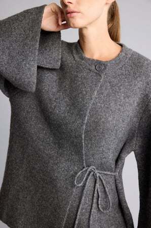 Relaxed Fit Bisiklet Yaka Geniş Kollu Bağcıklı Yün Karışımlı Triko Basic Kazak