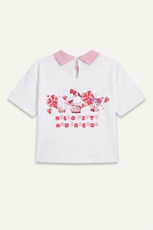 DeFacto %100 Pamuk Hello Kitty Lisanslı And Friends Penye Kısa Kollu Beyaz Tişört Kız Bebek I0216A526AUWT79