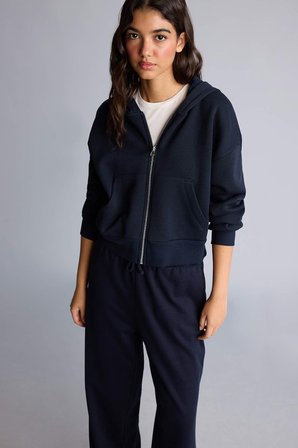 DeFacto Regular Fıt Kapüşonlu Kalın Fermuarlı Lacivert Basic Sweatshirt I2412AX26AUNV248