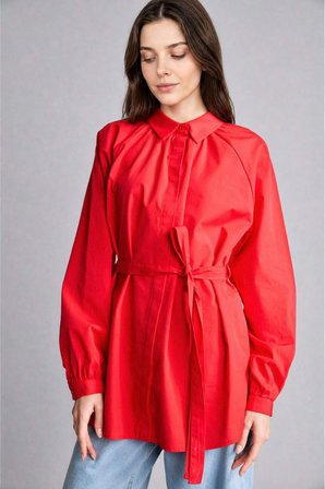 DeFacto Relax Fıt Poplin Uzun Kollu Kırmızı Tunik G7704AX26SPRD256