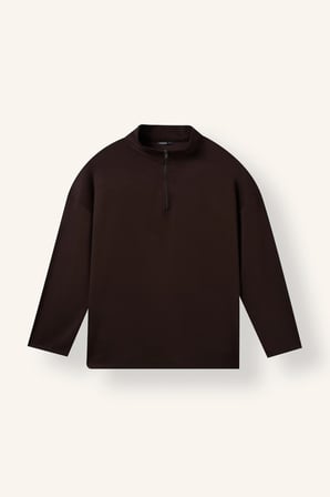 Regular Fit Dik Yaka Yarım Fermuarlı Uzun Kollu Tunik